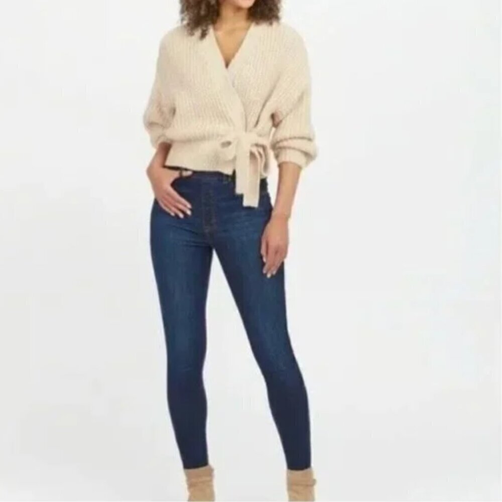 Spanx Ankle Skinny Pull-On Denim Jeans Size S Slimming Stretch Jeggings Blue
